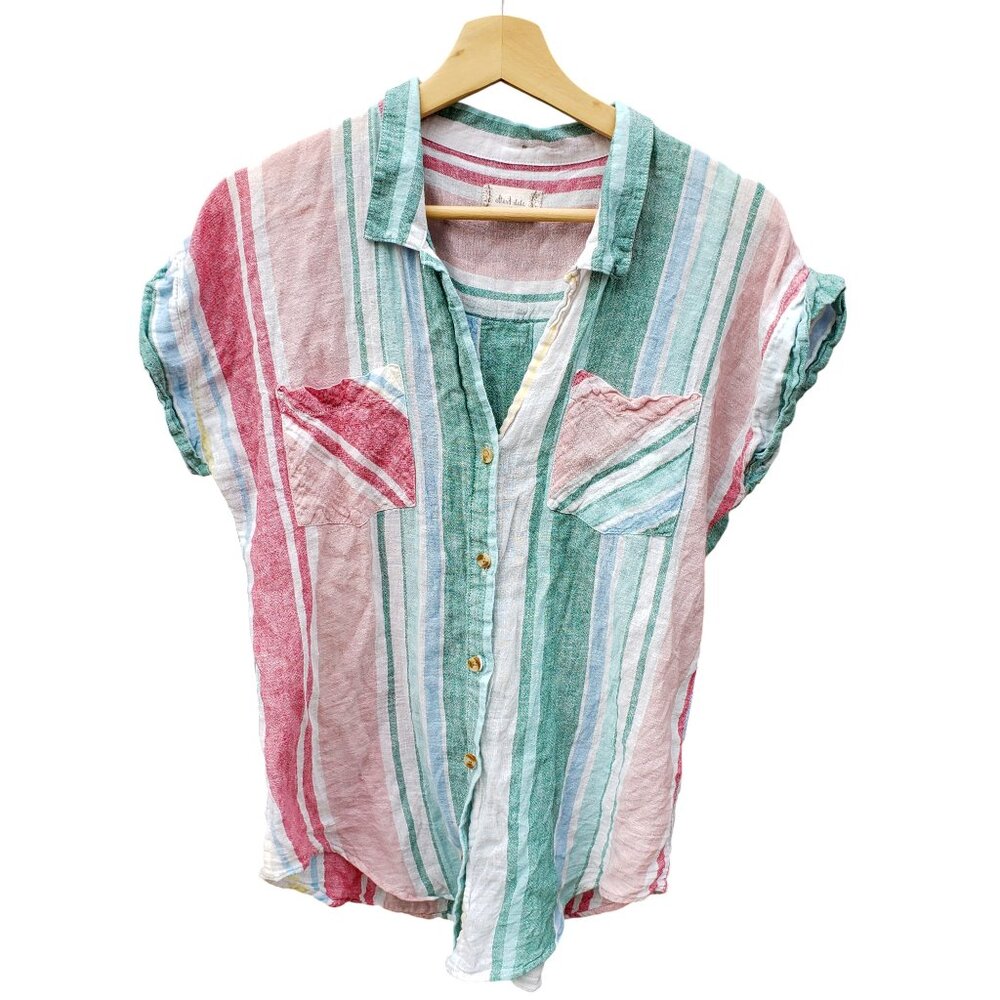 Altar'd state 'desert flower' cotton/linen button down top - size M